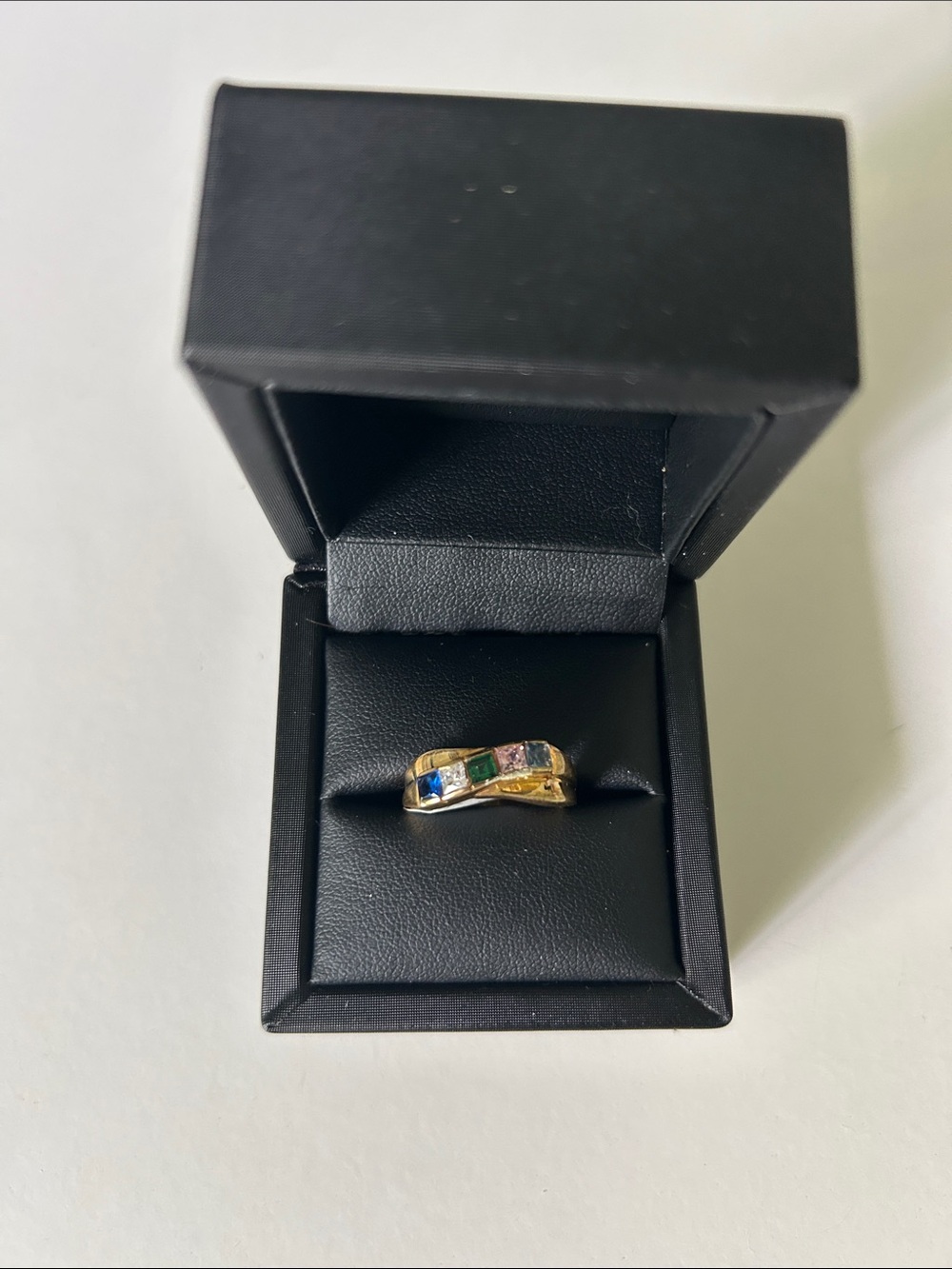 Gold Costume Ring with Coloured Gems - Size 7